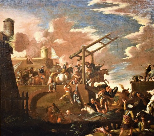 Tableaux et dessins Tableaux XVIIe siècle - Bataille sous la forteresse - Jacques Courtois (1621-1676) atelier